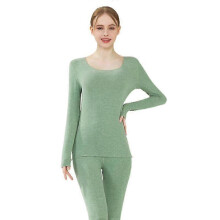 (L, Mint Green) 2024 Women's Thermal Underwear Seamless Velvet Self-Warming Thermal Autumn Clothes and Long Pants Suit - Mint Green