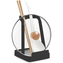 (Black) Pot Lid And Cooking Spoon Stand Steel Kitchen Pot Lid Holder Multifunctional Tray For Pan Lid Cooking Spoon Spatula Cookbook Tablet