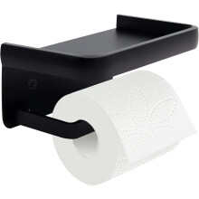 Wall Mounted Bathroom Shelf and Toilet Paper Holder with Storage, Black NoDrill SpaceSaving Design