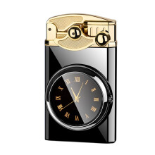 Metal Butane Torch Lighter with Builtin Watch, Dual Flame Windproof Refillable Jet Flame for BBQ Camping