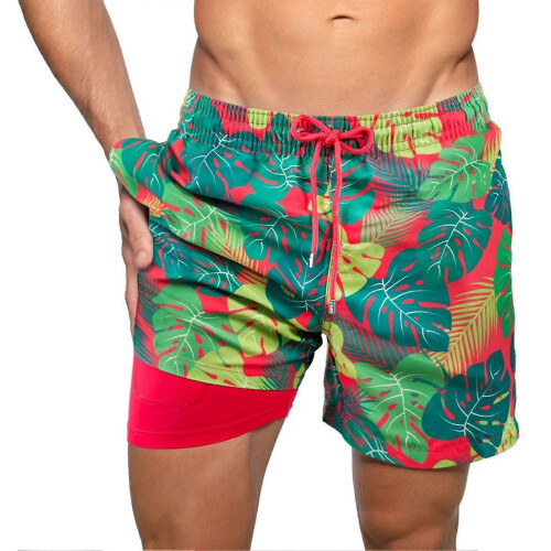 (XL, 6) Double Layer Beach Pants The Hydrofoils Supply Elastic Drawstring Waist High Stretchy