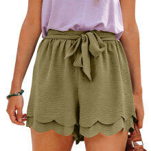 Womens Ruffle Tiered Shorts Flowy High Waist Tie Short-Green L