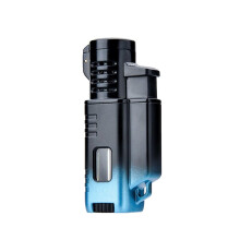 Triple Jet Flame Butane Torch Lighter with Adjustable Refillable Design and Visual Fuel Window Blue