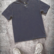 (Navy, 44) Camisa pesada lavada y desgastada de 240g para hombre, marca de moda primavera/verano, ajuste holgado, versátil,