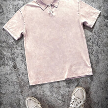 (Apricot, 36) Camisa pesada lavada y desgastada de 240g para hombre, marca de moda primavera/verano, ajuste holgado, versátil,