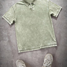 (Army Green, 44) Camisa pesada lavada y desgastada de 240g para hombre, marca de moda primavera/verano, ajuste holgado, versátil,