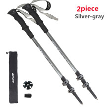 (Silvery-gray) Bastones de Trekking de aleación de aluminio, cerradura externa de Metal, almacenamiento ligero, bastones de escalada