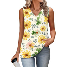 Women's Sleeveless Tops, Loose Fit, V-Neck, Summer,-Yellow L