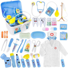 (Blue) Doctor Kit, 35 Pack Kids Dentist Surgeon Vet Medical Kit with Light and Sound