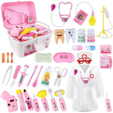 (Pink) Doctor Kit, 35 Pack Kids Dentist Surgeon Vet Medical Kit with Light and Sound