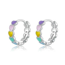(Silver) 925 Sterling Silver Kids Earrings For Girls Small Hoop Earrings Little Girls Fashion Hypoallergenic Jewelry Birthday Gifts Rainbow Colorful