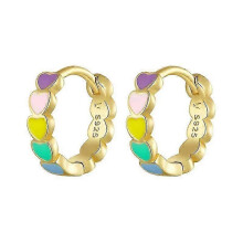 (Golden) 925 Sterling Silver Kids Earrings For Girls Small Hoop Earrings Little Girls Fashion Hypoallergenic Jewelry Birthday Gifts Rainbow Colorful