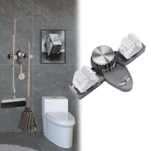 Mop and Broom Holder Wall Mounted No Drill Self Adhesive Suction Cup Rack for Bathroom Kitchen Garage Laundry Room Clear Black