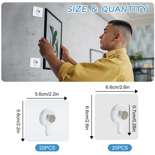 40Pcs Adhesive Picture Hooks No Drill Wall Mount Transparent Heavy Duty Removable Hooks for Pictures and Frames 1