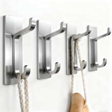 Heavy Duty Adhesive Wall Hooks 4 Pack Nickel Silver RustResistant No Drill for Bathroom and Kitchen