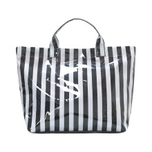 Stylish PVC Striped Bag Lightweight And Compact-black and white