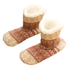 Meias térmicas antiderrapantes para uso interno, cano médio, modelo pantufa feminina, forradas com lã, mantêm os pés aquecidos.