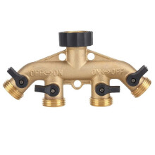 4-vejs haveslangefordeler i massiv messing, kraftig konstruktion sikrer lang levetid, justerbar flowkontrol for optimal vanding, holdbart design, 1/2"