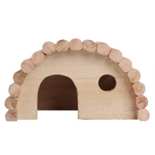 Refugio de madera Pet Paradise, diseño único, techo arqueado, espacio semicerrado, compatible con y cálido.