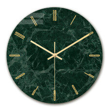 Horloge murale en acrylique à imprimat marbre vert et verre rond