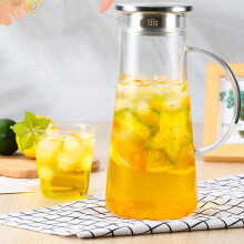 Glazen kan met roestvrijstalen deksel, transparante hittebestendige borosilicaat waterkan voor ijsthee en warme dranken, geschikt voor koelk