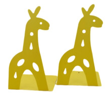 Journal Book Organizer Yellow Giraffe Bookends, Cute Metal Book Ends With Natural And Stunning Finish Compatible with Desk Organizer (2pcs)