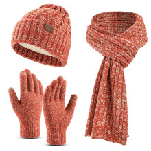 Set invernale da donna composto da berretto caldo, guanti touchscreen, sciarpa lunga, maglia a coste con trecce e fodera in pile, berretti c