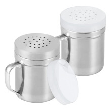 Rustfrit stål salt- og peberopgraver, krydderibønne med huller og låg til dispensering af parmesanost, salt, sukker, peber