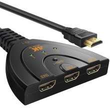 HDMI-switch, 3-ports 4K HDMI-switch 3x1 switch-splitter med pigtail-kabel understøtter Full HD 4K 1080P