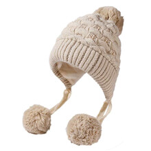 Femei iarna Sherpa Beanie pălării tricotate urechi clapete peruviene acoperi urechi fleece căptușit pufos schi zăpadă pălărie 3 pompo