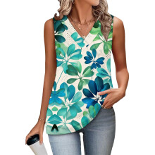 Women's Sleeveless Tops, Loose Fit, V-Neck, Summer,-Navy Blue S