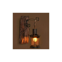 Luminária de parede vintage em madeira e metal, com cúpula de vidro transparente, estilo industrial, base para lâmpada E27, ideal para resta