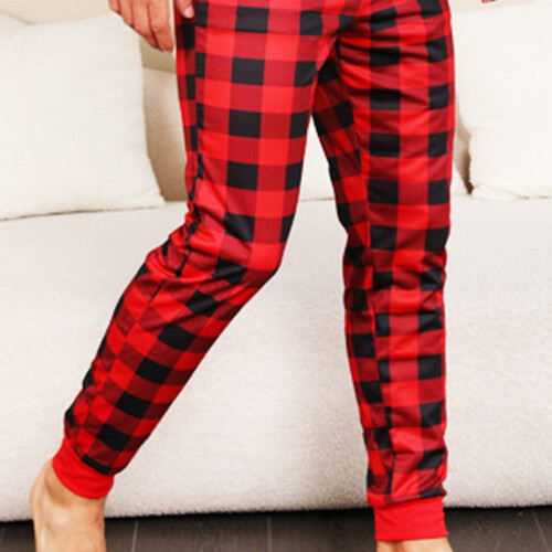 Christmas Deer Embroidery Pajamas Grid Print Pants 2