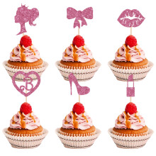 Csillámos rózsaszín lányos cupcake díszek, esküvői menyasszonyi zuhany dekoráció újrafelhasználható torta dekorációkkal, babaváró
