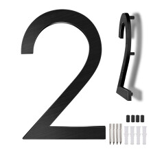 12 Inch House Numbers Matte Black Aluminum Alloy, Large Outdoor Floating 3D Address Number 2 Weatherproof