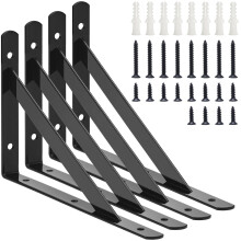 4 Pack Heavy Duty Floating Shelf Brackets, Black Steel L Brackets 7.8 x 4.7 in, Rustproof Matte Finish, Reinforced Triangle Design