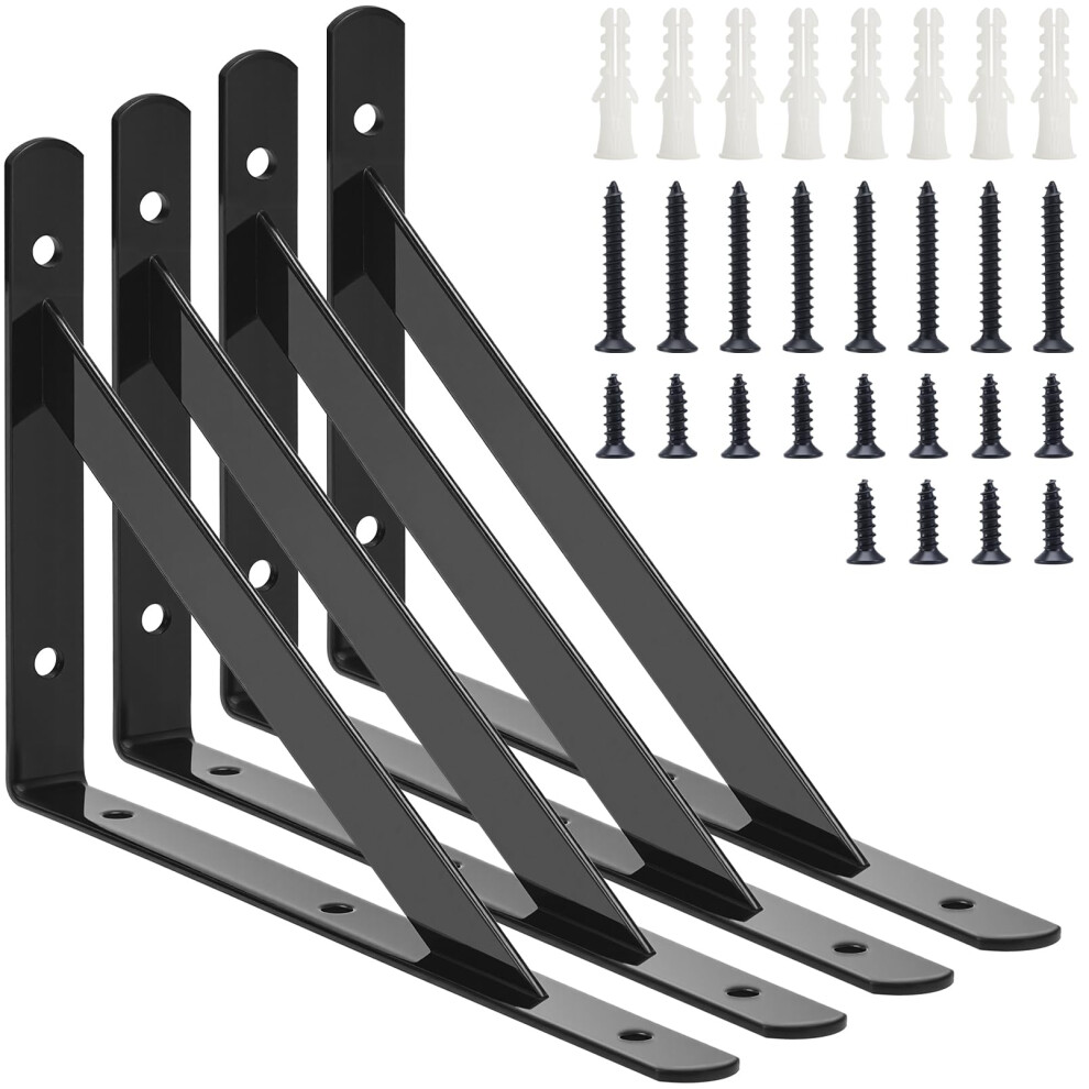 4 Pack Heavy Duty Floating Shelf Brackets, Black Steel L Brackets 7.8 X 4.7 In, Rustproof Matte Finish, Reinforced Triangle Design 9073542095217
