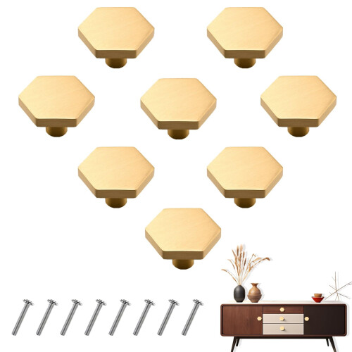 4 Pack Gold Hexagon Cabinet Knobs, Elegant Brass Drawer Pulls for Kitchen Cabinets and Dressers