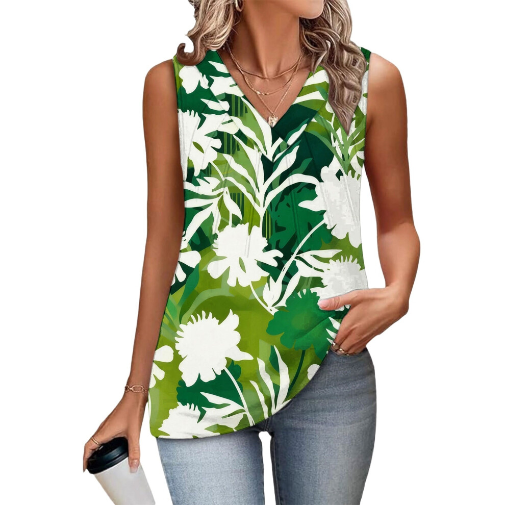 Women's Sleeveless Tops, Loose Fit, V-Neck, Summer,-Mint M