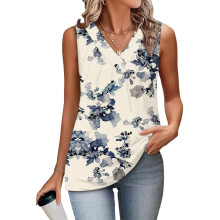 Women's Sleeveless Tops, Loose Fit, V-Neck, Summer,-Ivory M
