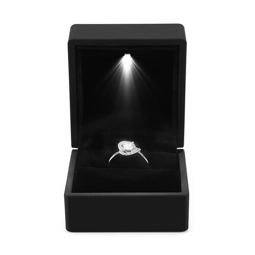 Samt-Ringbox mit LED-Beleuchtung, Schmuckpräsentation, Geschenkbox für 1