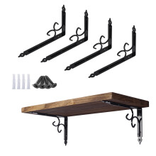 12 Inch Heavy Duty Decorative Shelf Brackets Pack of 4, Wrought Iron Style, Rustproof Black Finish