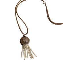Fashionable Long Jellyfish Charm Necklace With Pearls Accents