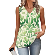 Women's Sleeveless Tops, Loose Fit, V-Neck,-Turquoise XXL