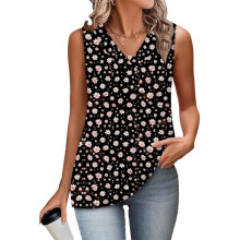 Women's Sleeveless Tops, Loose Fit, V-Neck, Summer,-Black XL
