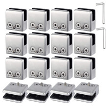 16PCS Adjustable 304 Stainless Steel Glass Clamps 8–12mm for Stair Balustrade Handrail Rust‑Resistant