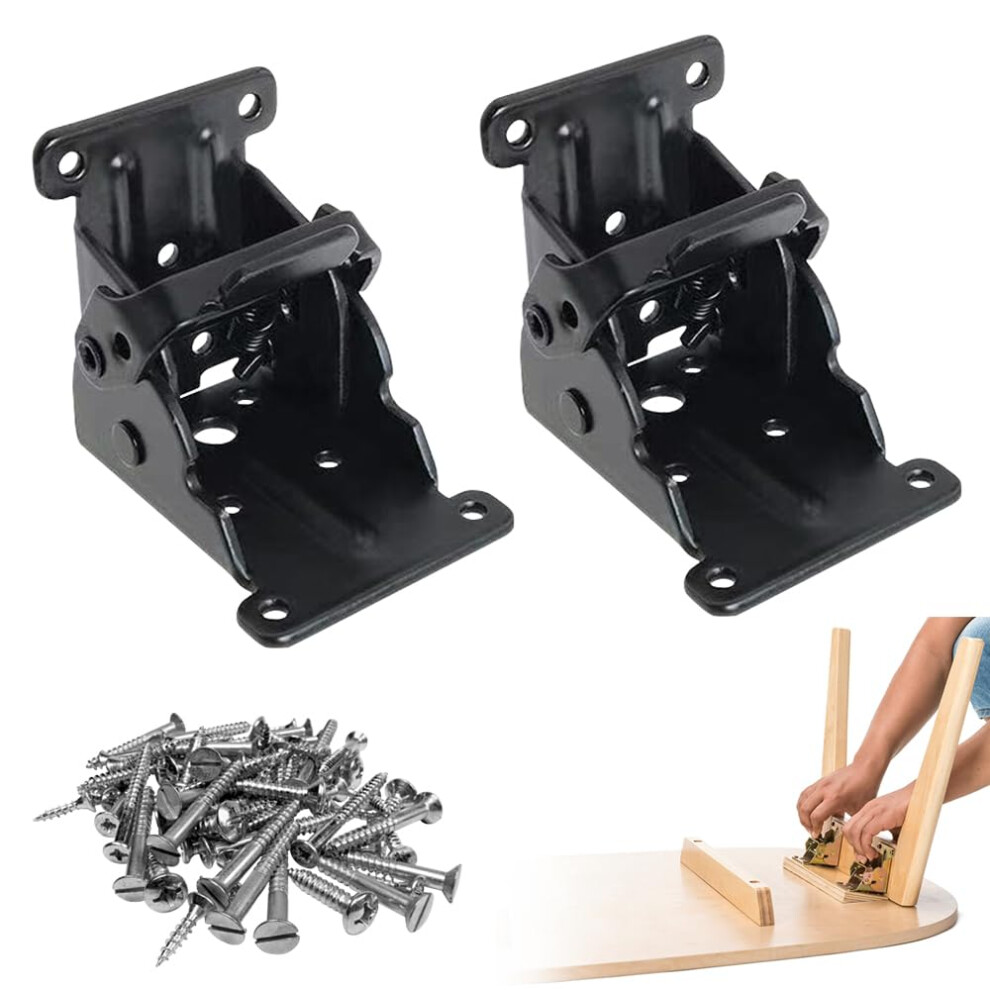 Heavy Duty Folding Table Leg Brackets With Selflocking Hinges, Quick Install Hardware For Table Bed Desk (Black 2Pc) 9771547946755