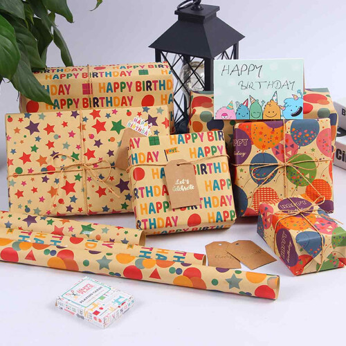 Αξέχαστες Στιγμές, Κομψά Kraft Wraps, Σχέδιο για Χρόνια Πολλά, Βιώσιμο Χαρτί για 1