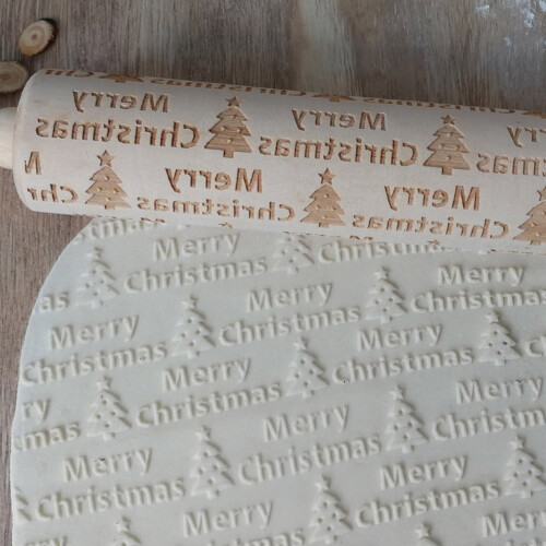 Mattarello da cucina per impastare pane e biscotti, con intaglio di lettere natalizie. 2