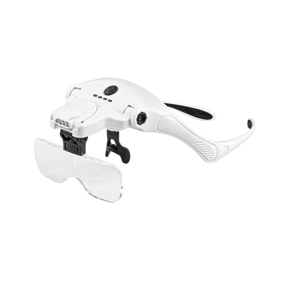 Head Mount Magnifying Glass with 5 Interchangeable Lenses, Rechargeable LED Magnifier for Reading and Crafts